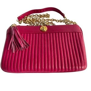 Vintage Hot Pink Quilted Leather Chain Bag Gold Hardware Tassel Y2K Glam Clutch